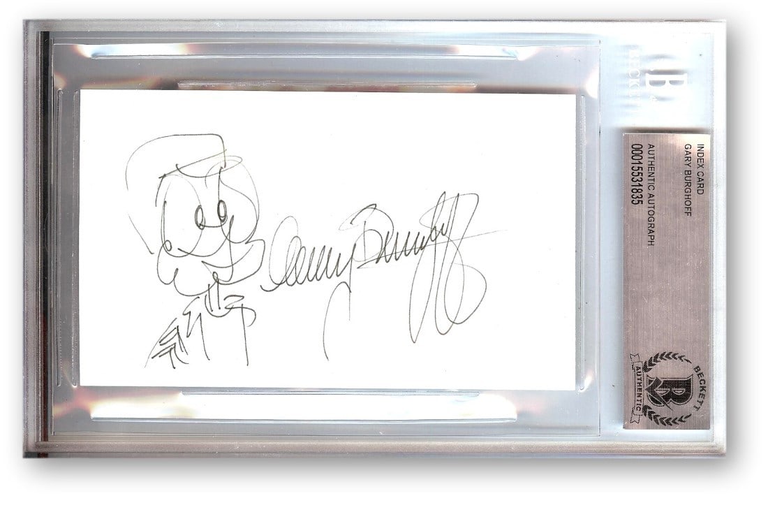 Gary Burghoff Signed Index Card with Sketch M*A*S*H Beckett Authenticated: Gary Burghoff Signed Index Card with Sketch M*A*S*H Beckett Authenticated This is an original autographed index card featuring Gary Burghoff, best known for his role as Radar in the iconic television