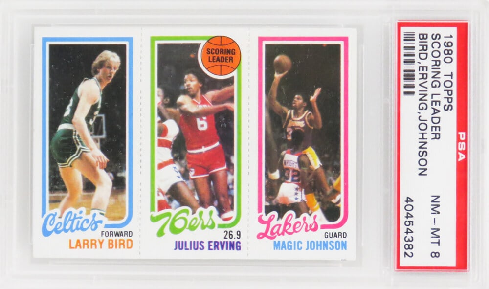 Larry Bird Magic Johnson Julius Erving 1980 Topps PSA 8 Scoring Leader Card (1 of 2)