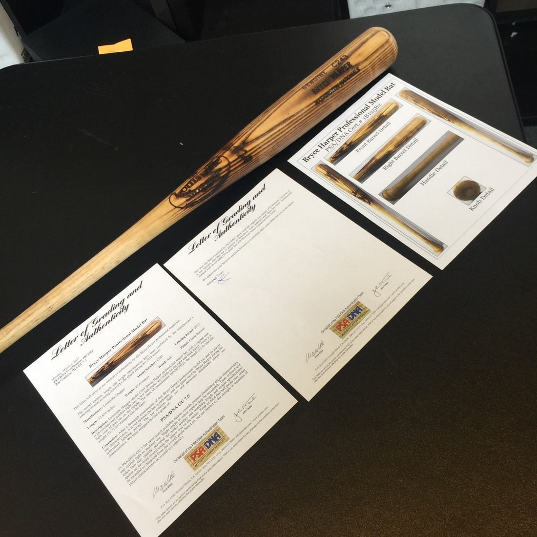 Bryce Harper 2012 Game Used Louisville Slugger Bat PSA DNA COA: Bryce Harper 2012 Game Used Louisville Slugger Bat PSA DNA COA This is a game-used Louisville Slugger bat from Bryce Harper's remarkable 2012 rookie season, authenticated by PSA/DNA. Engraved just abo