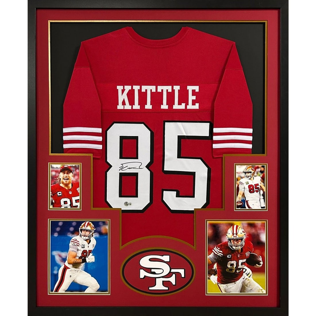 George Kittle Signed Framed Jersey Beckett Certified SF 49ers 42x34: George Kittle Signed Framed Jersey Beckett Certified SF 49ers 42x34 Celebrate your fandom with this authentically autographed George Kittle framed jersey. This striking red jersey from the San Francis
