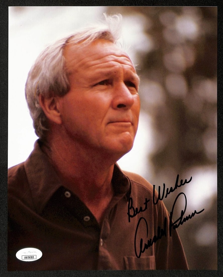 Arnold Palmer Signed Inscribed 8x10 Photo PGA Masters Champ JSA Authenticated: Arnold Palmer Signed Inscribed 8x10 Photo PGA Masters Champ JSA Authenticated This original 8x10 photo features Arnold Palmer, the legendary PGA Masters Champion, personally signed and inscribed with