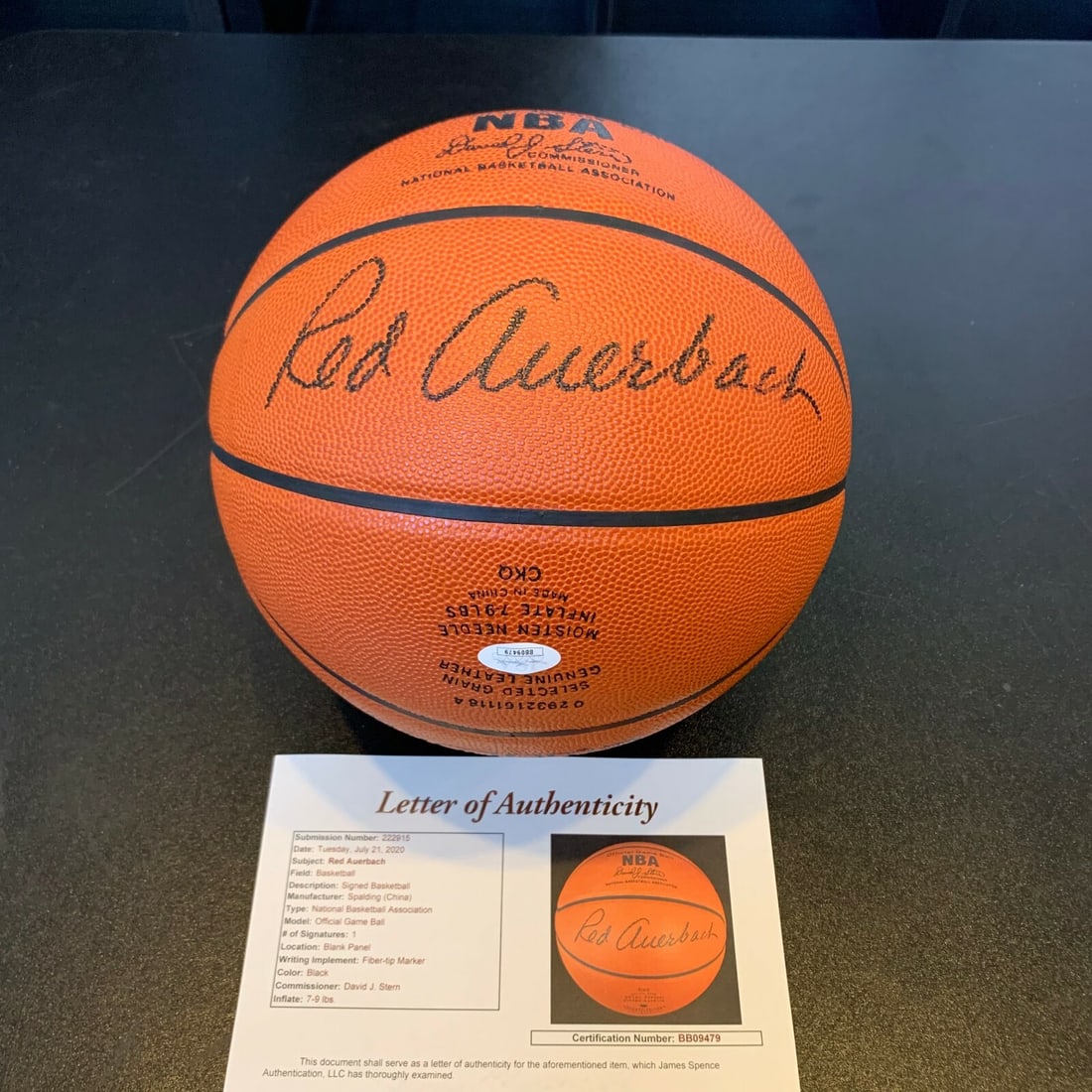 Rare Red Auerbach Signed Spalding NBA Basketball JSA COA Celtics: Rare Red Auerbach Signed Spalding NBA Basketball JSA COA Celtics This is a rare Spalding NBA Official Game Basketball signed by the legendary Boston Celtics coach Red Auerbach. The basketball comes wi