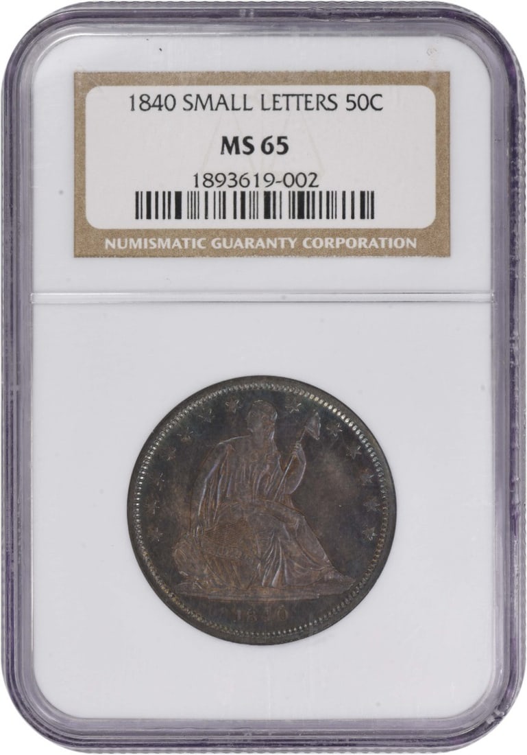1840 Liberty Seated Half Dollar MS65 Toned NGC Certified: 1840 Liberty Seated Half Dollar MS65 Toned NGC Certified This 1840 Liberty Seated Silver Half Dollar features the iconic design by Thomas Sully and Christian Gobrecht, showcasing the elegance of early