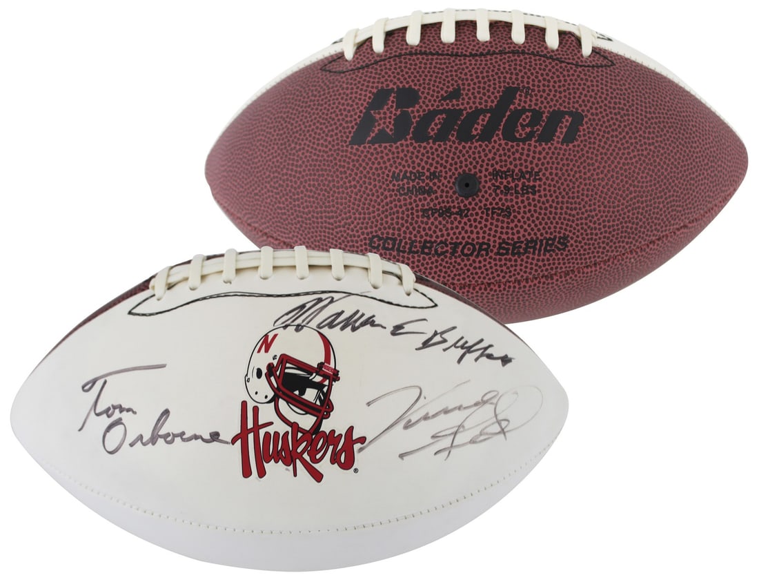 Warren Buffett Tom Osborne Vince Gill Signed Football PSA Certified: Warren Buffett Tom Osborne Vince Gill Signed Football PSA Certified This authentic Nebraska Cornhuskers White Panel Logo Football features the signatures of three notable figures: Warren Buffett, Tom