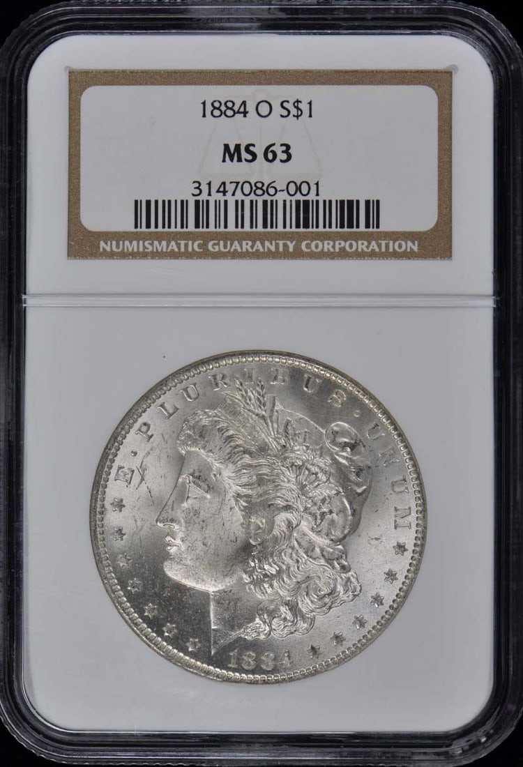 1884-O Morgan Dollar NGC MS63 Uncirculated Coin: 1884-O Morgan Dollar NGC MS63 Uncirculated Coin This stunning 1884-O Morgan Dollar is certified by NGC with a grade of MS63, indicating it is in uncirculated condition. Minted in New Orleans, this coi