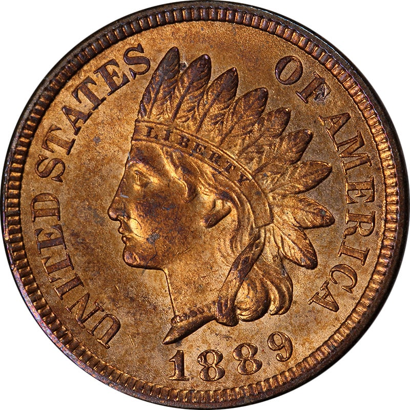 1889 Indian Cent Choice BU++ Uncirculated Copper Coin: 1889 Indian Cent Choice BU++ Uncirculated Copper Coin This 1889 Indian Cent showcases superb eye appeal with its fantastic luster and strong strike. Graded as Choice BU++, it features an awesome Full 