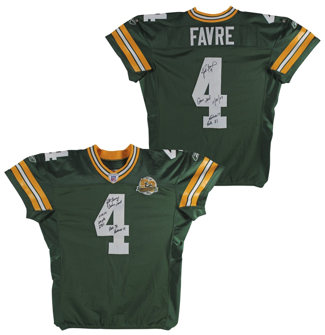 Brett Favre Signed Game Used Reebok Jersey with COA & Photomatch: Brett Favre Signed Game Used Reebok Jersey with COA & Photomatch This is a game-used Green Bay Packers jersey by Reebok, personally signed by the legendary Brett Favre. The jersey features the inscrip