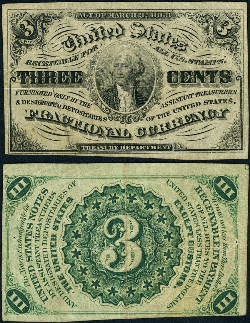 3 Cent 3rd Issue Fractional Note VF with Pinholes: 3 Cent 3rd Issue Fractional Note VF with Pinholes This 3rd Issue Fractional Note, denomination 3 c., features original paper quality with a grade of VF (Very Fine). This note has circulated and shows 