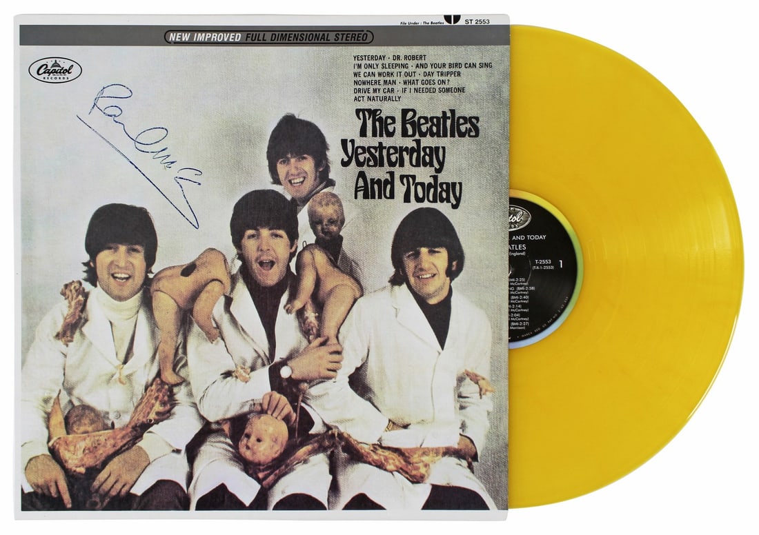 Paul McCartney Signed Beatles Yesterday & Today Album Cover with Vinyl PSA: Paul McCartney Signed Beatles Yesterday & Today Album Cover with Vinyl PSA This original autographed Yesterday & Today album cover, featuring the iconic Butcher cover artwork, has been personally sign
