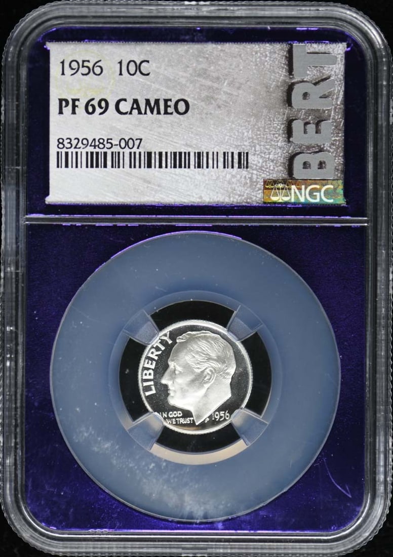 1956 Roosevelt Dime Silver NGC PR69CAM Uncirculated Coin: 1956 Roosevelt Dime Silver NGC PR69CAM Uncirculated Coin This 1956 Roosevelt Dime, certified by NGC as PR69CAM, showcases exceptional quality and is a remarkable addition for any collector. Struck in 