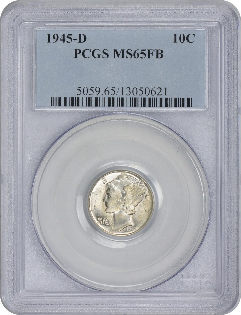 1945-D Mercury Dime MS65FB PCGS Uncirculated 90% Silver: 1945-D Mercury Dime MS65FB PCGS Uncirculated 90% Silver This 1945-D Mercury Silver Dime is a stunning example of numismatic craftsmanship, graded MS65FB by PCGS, indicating its exceptional quality and