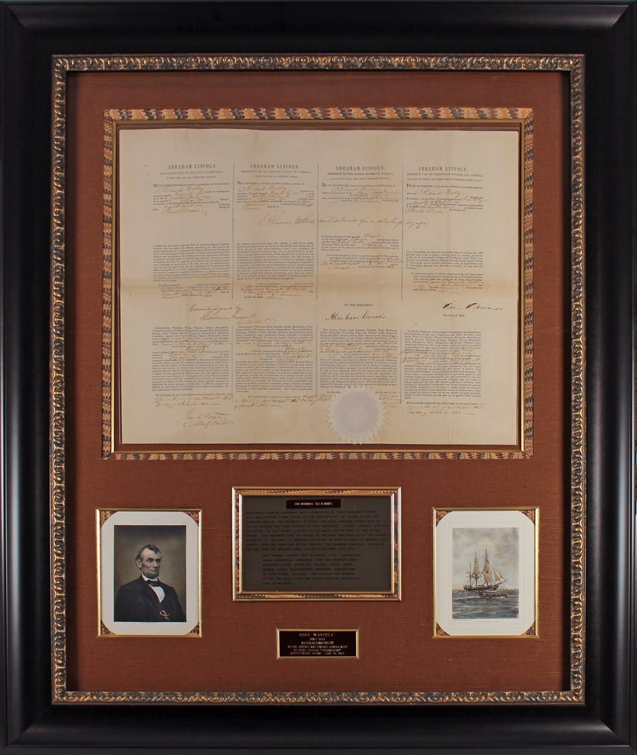 Framed Abraham Lincoln & William Seward Signed Ship's Passport Document with Beckett COA (1 of 10)