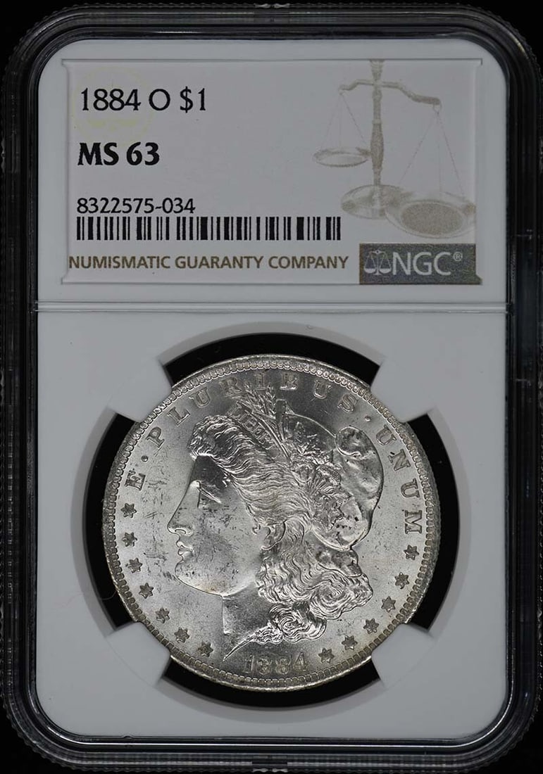 1884-O NGC MS63 Uncirculated Morgan Dollar Coin: 1884-O NGC MS63 Uncirculated Morgan Dollar Coin This 1884-O Morgan Dollar is a stunning example of American coinage. Graded MS63 by NGC, this uncirculated coin showcases the exquisite detail and craft