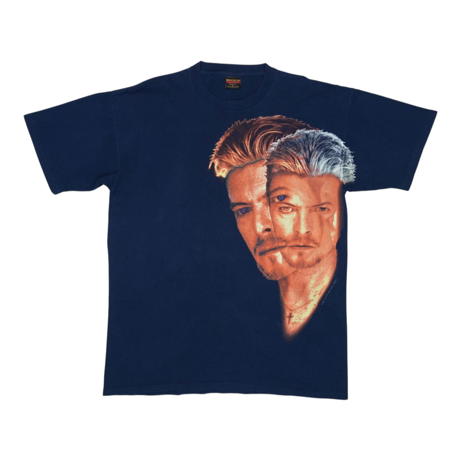 Vintage 1995 David Bowie Blue Cotton Shirt with Graphics: Vintage 1995 David Bowie Blue Cotton Shirt with Graphics This original vintage 1995 David Bowie shirt is a must-have for fans and collectors alike. It features striking graphics on both the front and