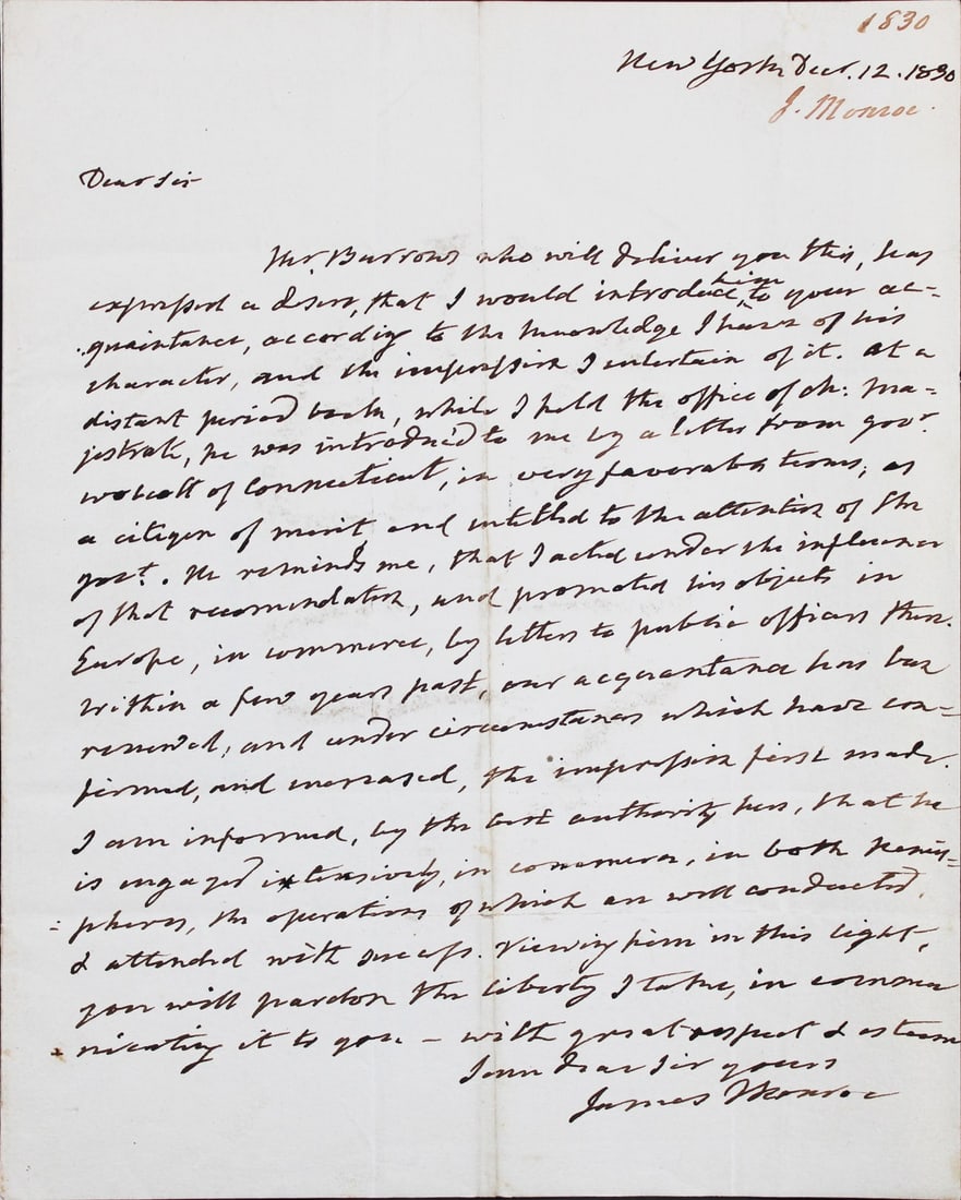 James Monroe Signed 8x10 Handwritten Letter December 1830 Beckett Authenticated (1 of 4)