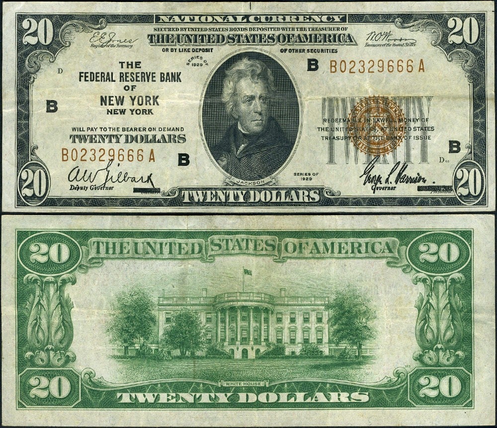 1928 $20 Federal Reserve Note New York FR. 1870 B Block B-A: 1928 $20 Federal Reserve Note New York FR. 1870 B Block B-A This is a $20 Federal Reserve Bank Note from New York, issued in 1928, designated as FR. 1870 B. This note is classified as circulated and h