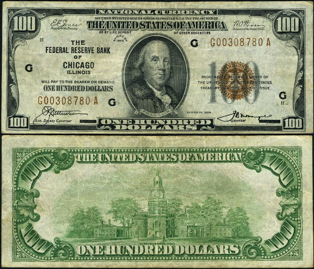 1929 $100 Chicago Federal Reserve Bank Note G-A Block VF (1 of 3)