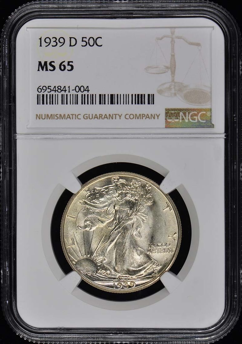 1939-D Walking Liberty Half Dollar NGC MS65 Uncirculated: 1939-D Walking Liberty Half Dollar NGC MS65 Uncirculated This 1939-D Walking Liberty Half Dollar is certified by NGC with a grade of MS65, indicating an uncirculated condition. Struck at the Denver mi