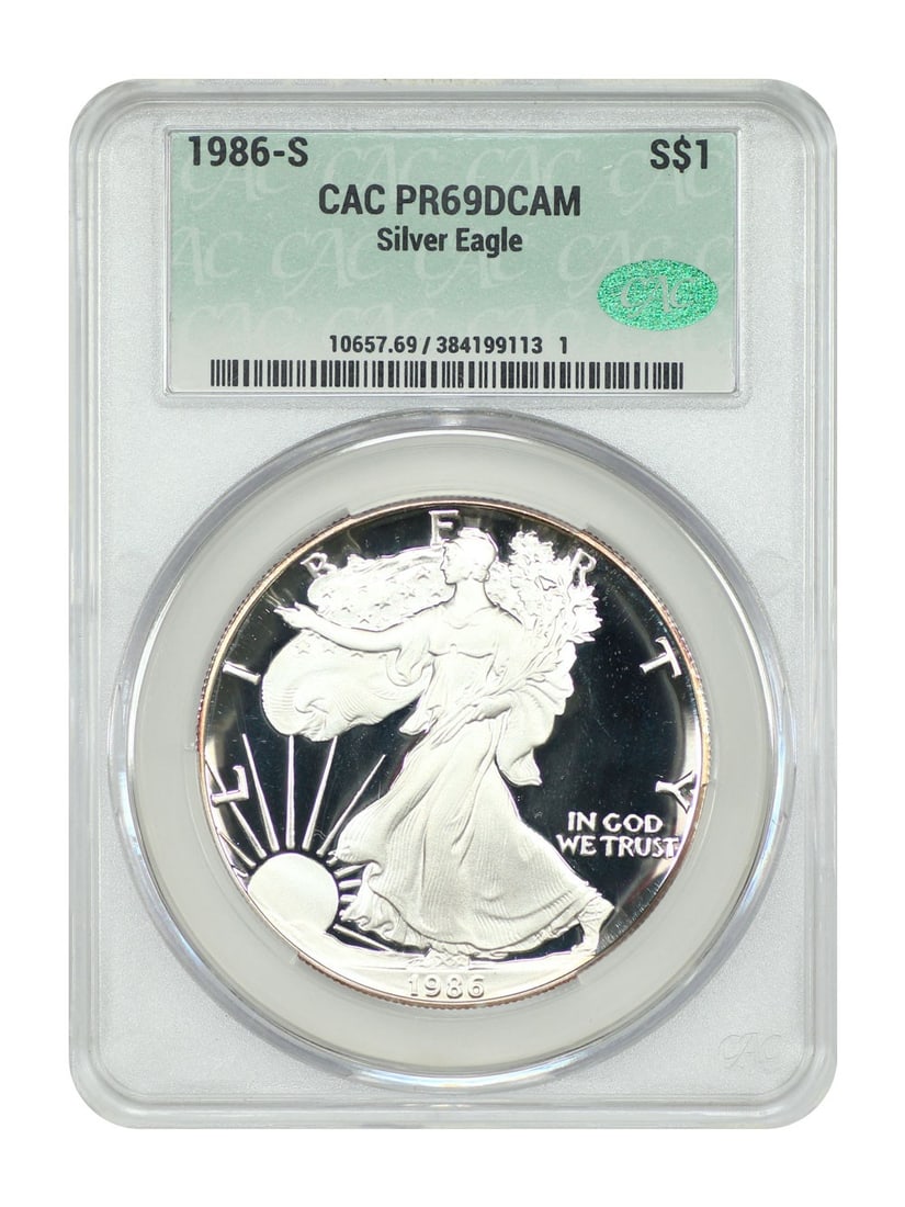 1986-S $1 Silver Eagle CACG PR69DCAM Uncirculated Coin (1 of 2)