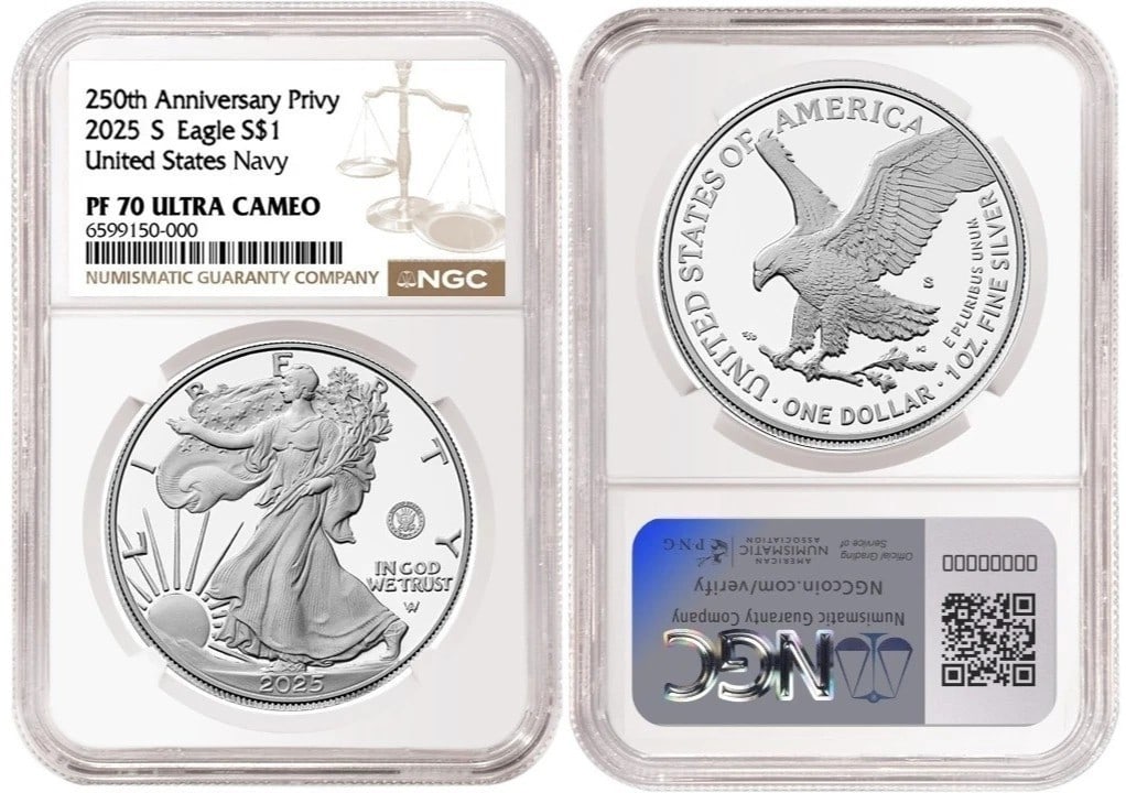 2025-S Proof American Silver Eagle NGC PF70 U.S. Navy Privy Coin (1 of 1)