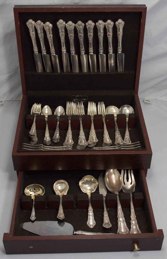 Gorham 1897 Baronial Sterling Silver Flatware Set for 10, 78pc Monogrammed (1 of 6)
