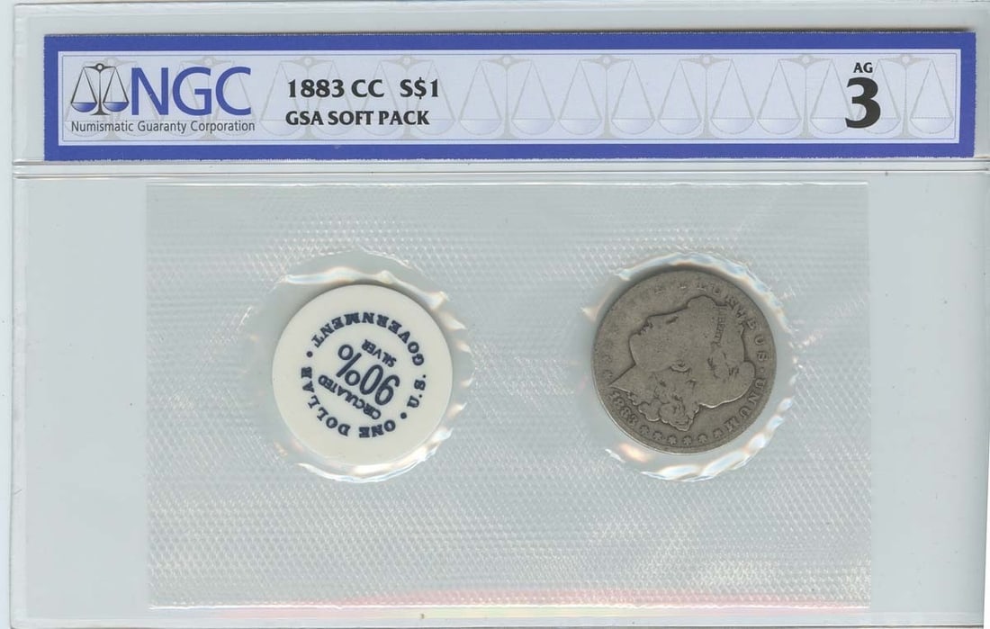 1883-CC Morgan Dollar NGC AG3 Carson City Circulated Coin: 1883-CC Morgan Dollar NGC AG3 Carson City Circulated Coin This 1883-CC Morgan Dollar is a notable piece certified by NGC, with a certification number of 4323423061. Graded AG3, it reflects its circula