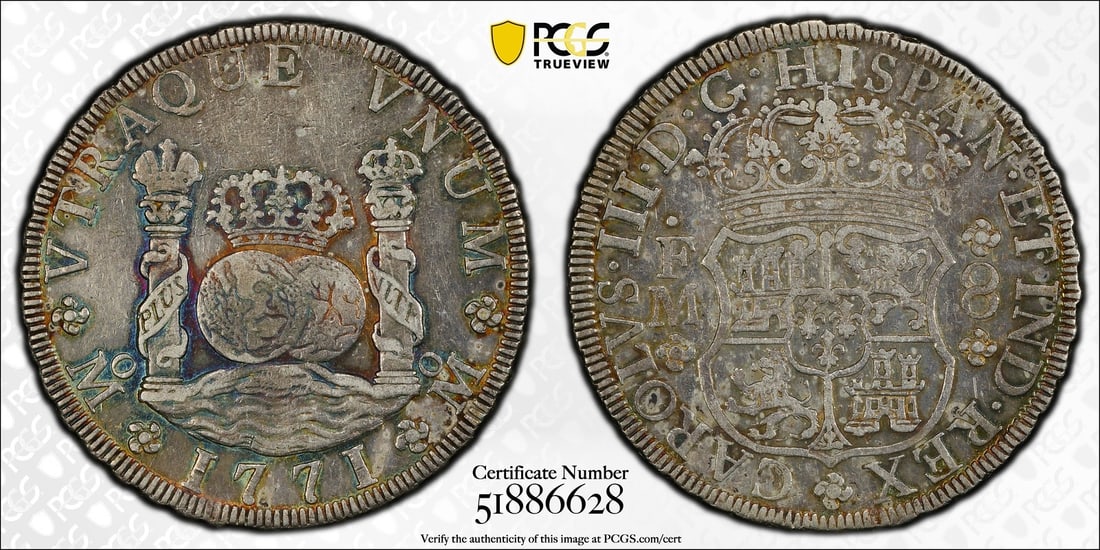 1771 Mexico 8 Reales Silver Coin XF45 PCGS Milled Pillar Design (1 of 4)