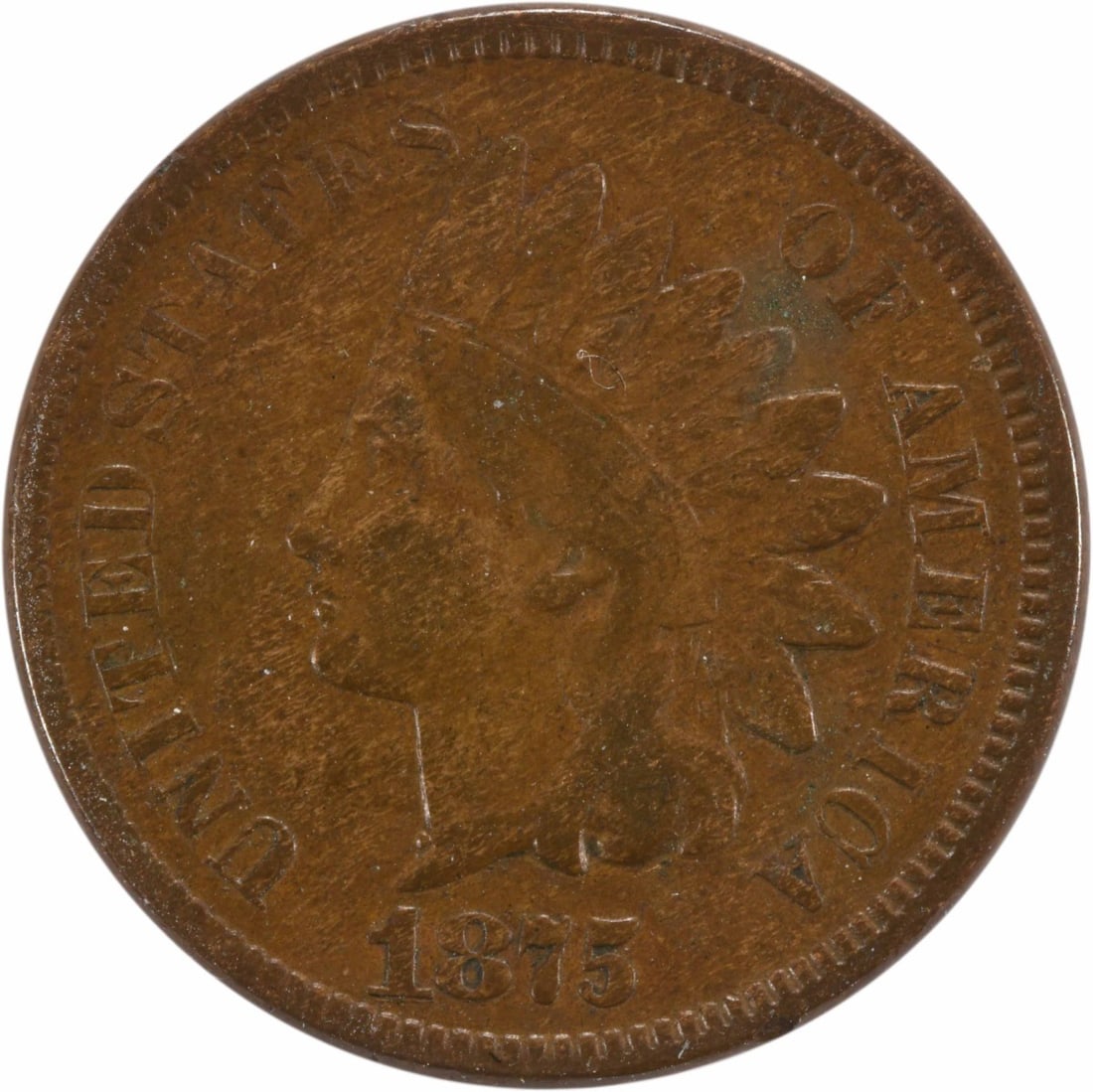 1875 Indian Head Cent Copper VF Uncertified KM 90a: 1875 Indian Head Cent Copper VF Uncertified KM 90a This 1875 Indian Cent features a striking design and is classified as a Very Fine (VF) grade. It is a circulated coin that showcases the classic Indi