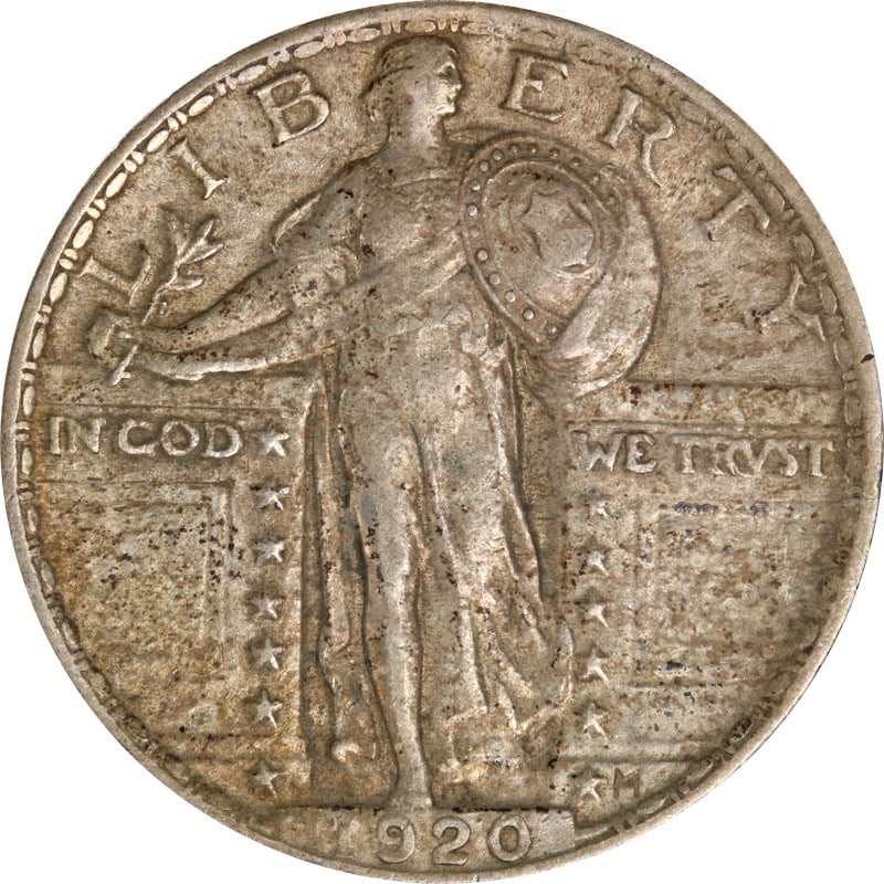 1920-P Standing Liberty Quarter 90% Silver Circulated Coin: 1920-P Standing Liberty Quarter 90% Silver Circulated Coin This 1920-P Standing Liberty Quarter is a classic piece of American currency, showcasing the iconic design that reflects the spirit of its er