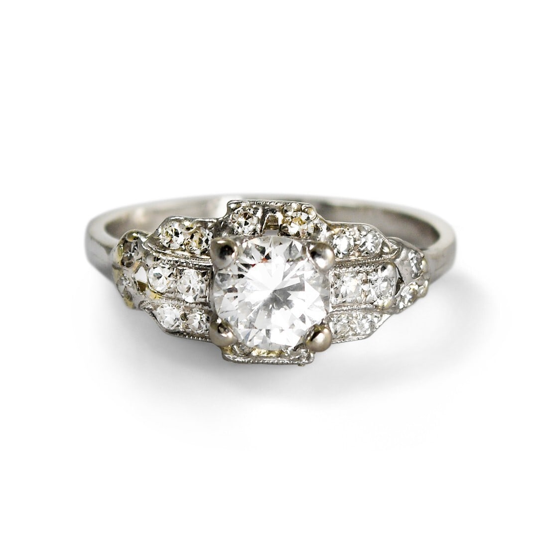 Vintage Platinum Diamond Ring 1.08ct GIA Certified F Color VS2 Size 8 (1 of 8)