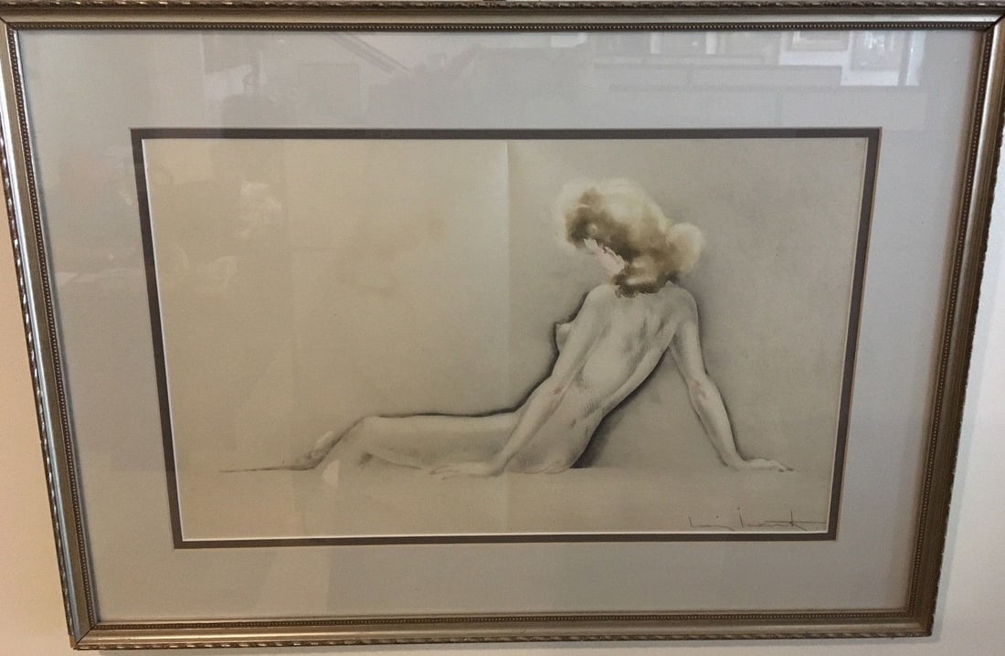 Louis Icart Original Signed Dry Point Etching Sitting Nude Framed Artwork: Louis Icart Original Signed Dry Point Etching Sitting Nude Framed Artwork Experience the elegance of Louis Icart's art with this stunning print titled 'Sitting Nude'. This original dry point etching b
