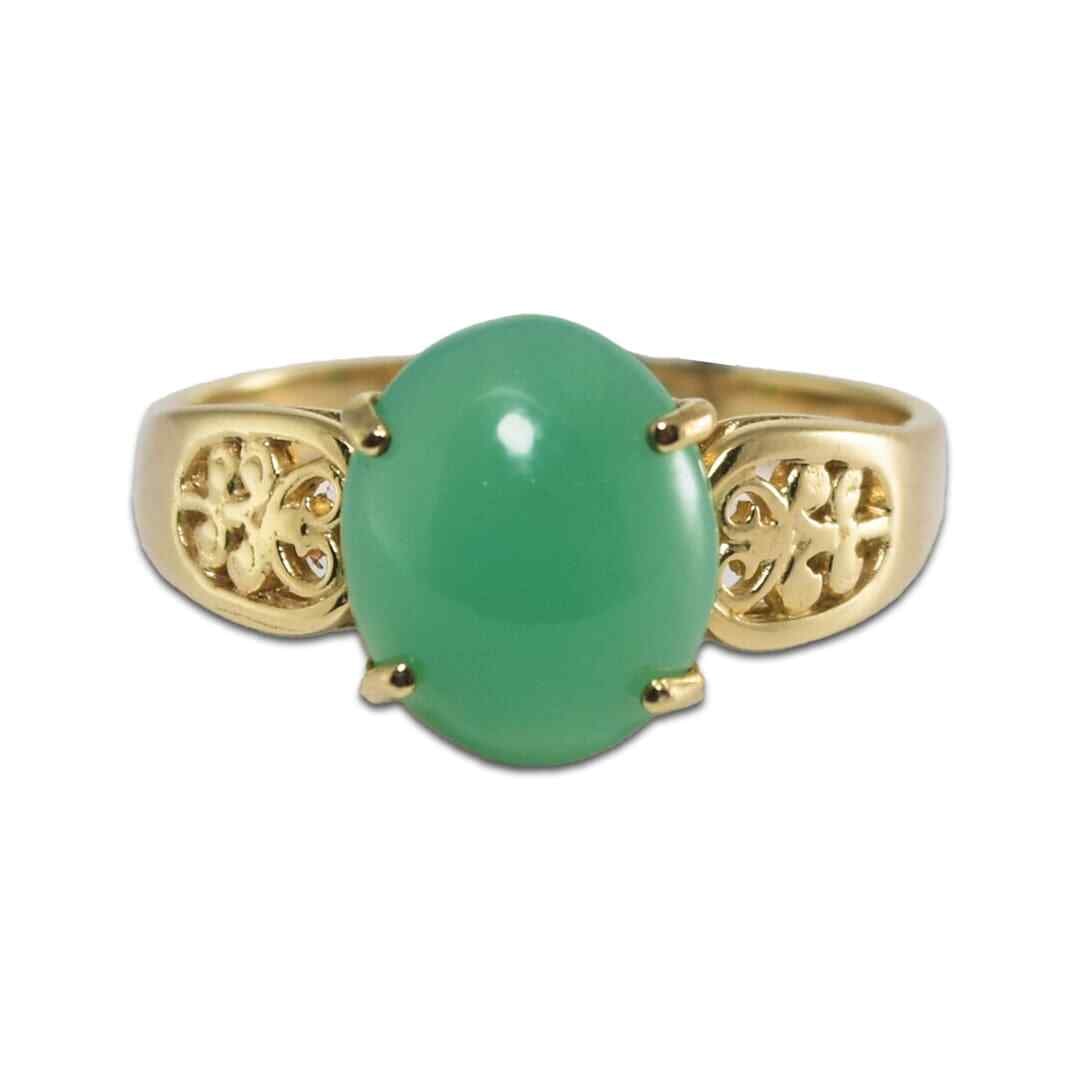 14K Yellow Gold Solitaire Ring with 4.50ct Apple Green Chrysoprase (1 of 6)