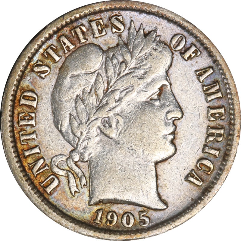 1905-O Barber Dime Silver Coin UNCERTIFIED: 1905-O Barber Dime Silver Coin UNCERTIFIED This 1905-O Barber Dime is a classic piece of numismatic history. The coin features a striking design that is emblematic of the Barber series, and it showcas