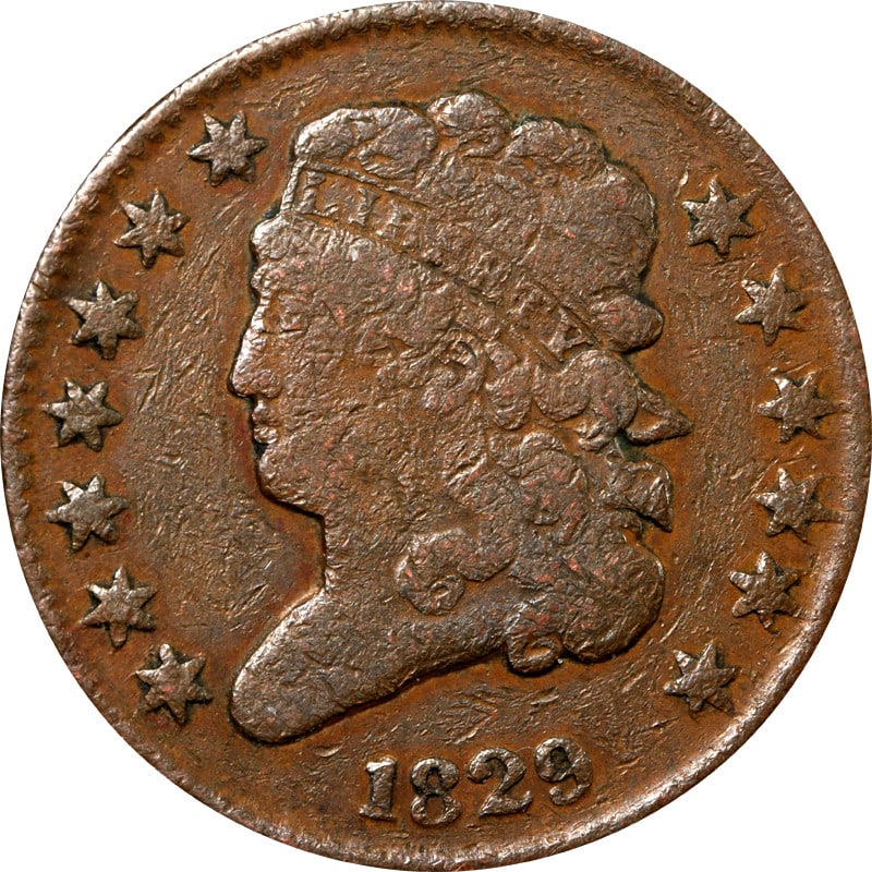 1829 Circulated Half Cent Copper Coin: 1829 Circulated Half Cent Copper Coin This 1829 Half Cent is a classic piece of American numismatics. Crafted from copper, it features a circulated condition, indicative of its historical journey thro