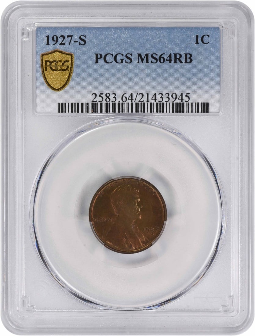 1927-S Lincoln Wheat Cent MS64RB Uncirculated PCGS Certified: 1927-S Lincoln Wheat Cent MS64RB Uncirculated PCGS Certified This 1927-S Lincoln Cent, graded MS64RB by PCGS, is a remarkable example of American coinage. It features the classic Lincoln Wheat design