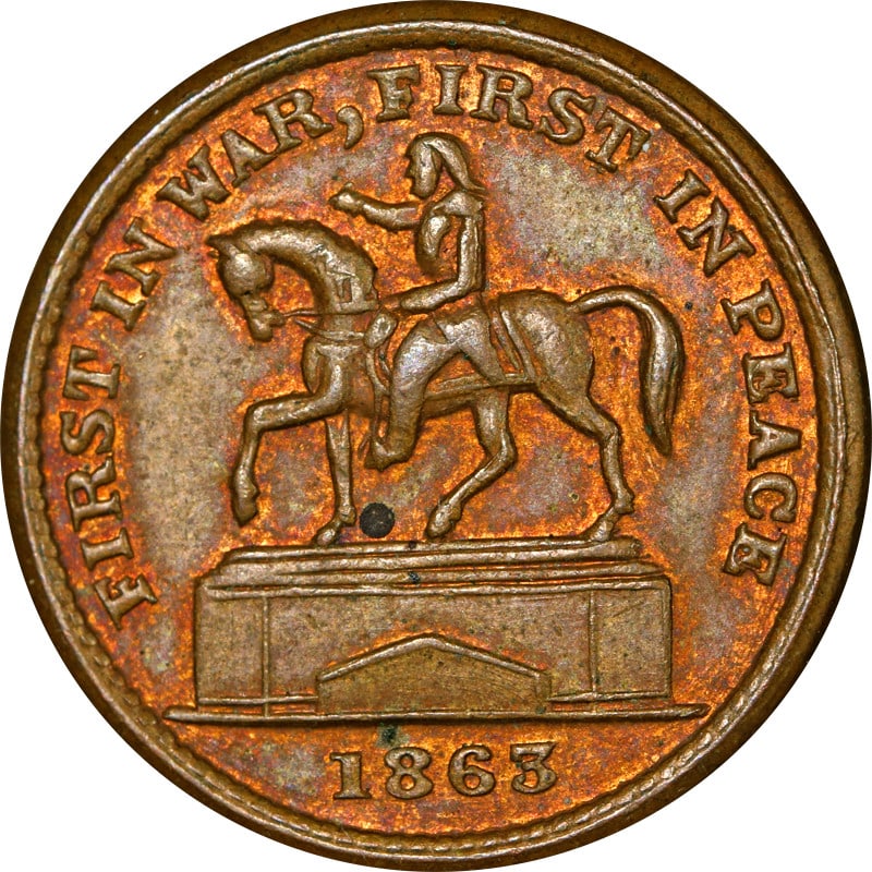 1863 Patriotic Civil War Token Copper Circulated: 1863 Patriotic Civil War Token Copper Circulated This 1863 Patriotic Civil War Token is a unique piece of history, showcasing its significance during a pivotal time in American history. The token is c