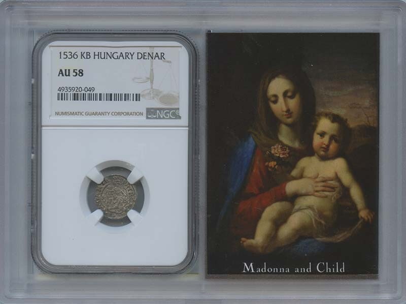 Hungary Denar Madonna & Child NGC AU58 Certified Coin: Hungary Denar Madonna & Child NGC AU58 Certified Coin This Hungary Denar features the iconic Madonna and Child design, showcasing historical artistry and craftsmanship. Graded AU58 by NGC, this coin i
