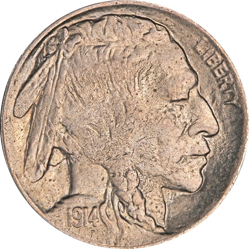 1914-P Buffalo Nickel Circulated Philadelphia Mint Coin: 1914-P Buffalo Nickel Circulated Philadelphia Mint Coin This 1914-P Buffalo Nickel is a classic piece of American coinage, minted in Philadelphia. The nickel showcases the iconic buffalo design, a sym
