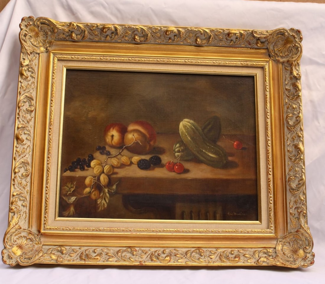 Roy Mosier Signed Oil on Canvas Still Life Artwork 25.25 x 21.5: Roy Mosier Signed Oil on Canvas Still Life Artwork 25.25 x 21.5 This exquisite oil on canvas still life painting showcases exceptional subject matter, detail, and craftsmanship. The artwork is signed