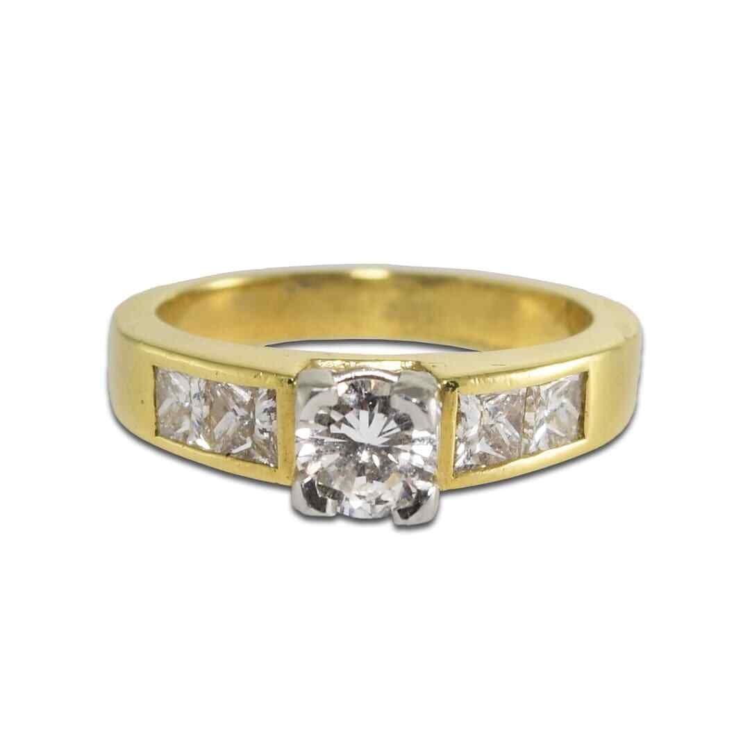 18K Yellow Gold Diamond Engagement Ring 1.30ct Round Brilliant & Princess Cut (1 of 7)