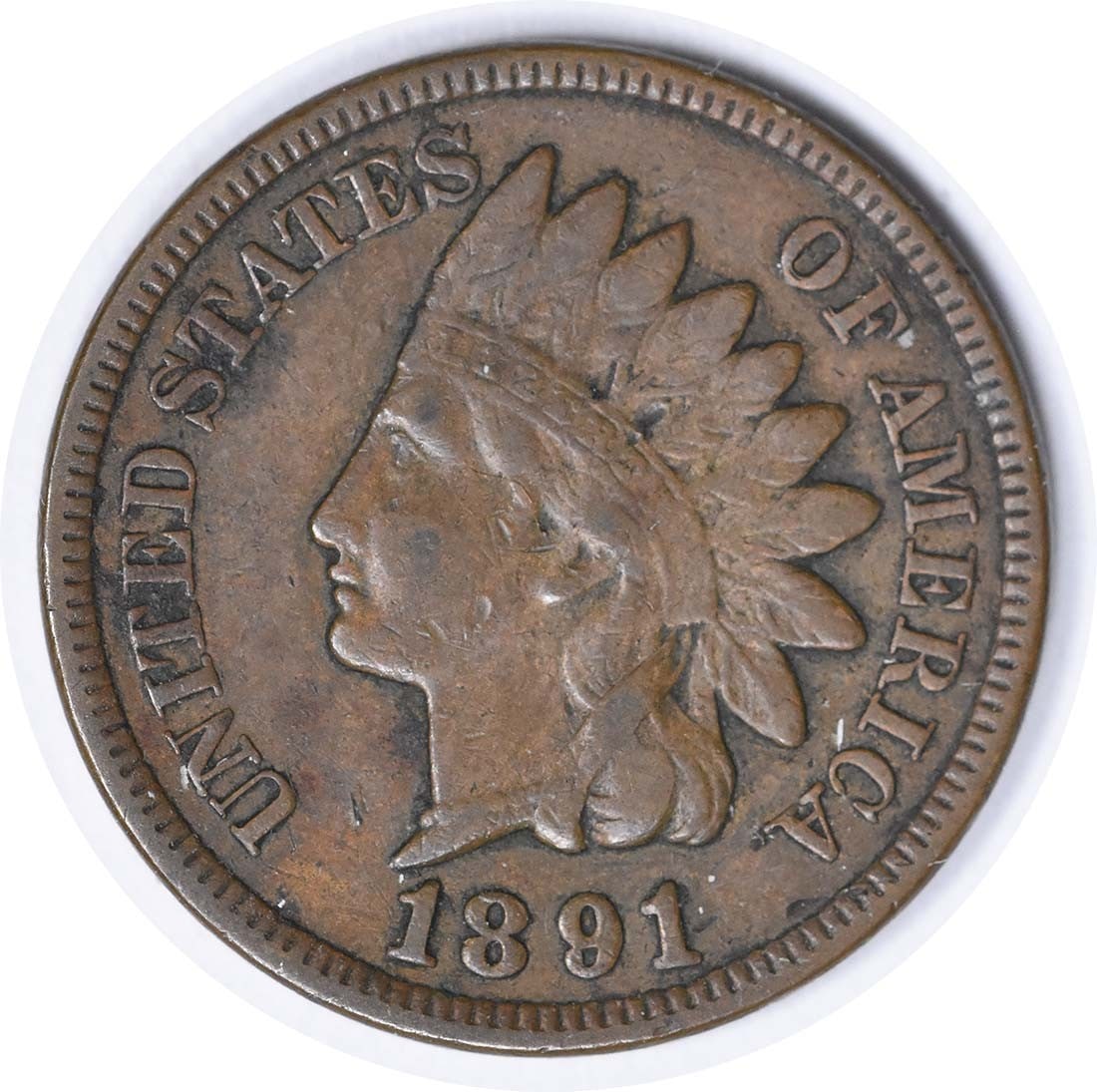 1891 Indian Head Cent DDO FS-101 Copper Coin KM 90a: 1891 Indian Head Cent DDO FS-101 Copper Coin KM 90a This 1891 Indian Cent features a design that is a hallmark of American numismatics. Graded as Very Fine (VF), this circulated coin showcases the ico