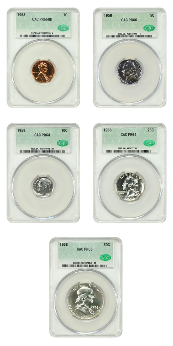 1958 Proof Set 1C-50C CACG PR64-66 Uncirculated Coins (1 of 4)