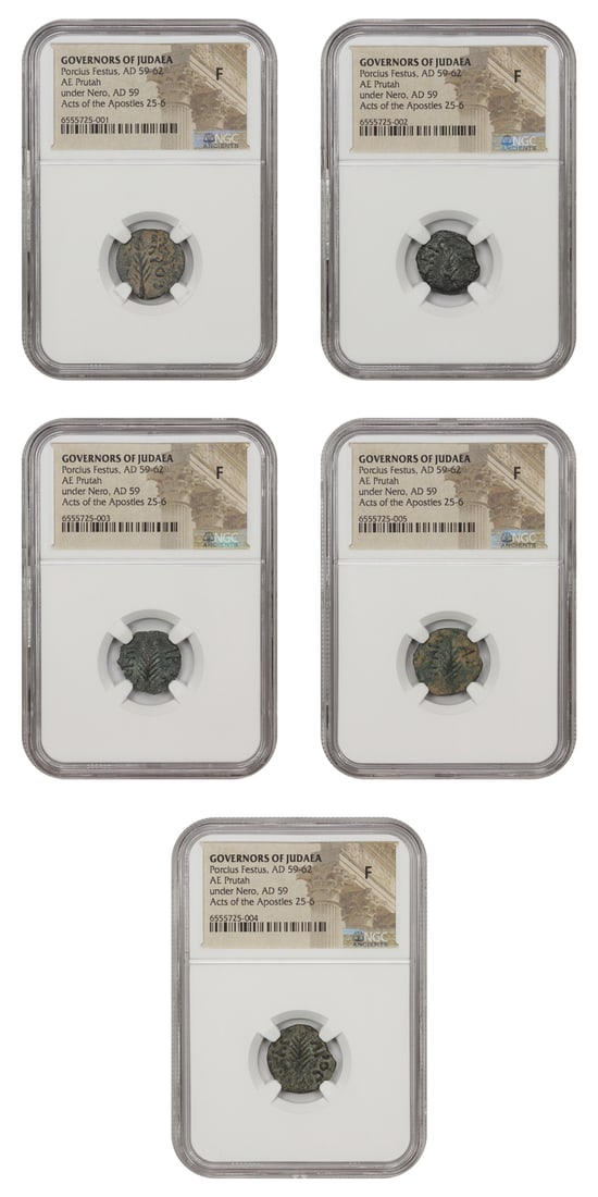 Lot of 5 AE Prutah Coins of Roman Governor Porcius Festus NGC Certified (1 of 4)