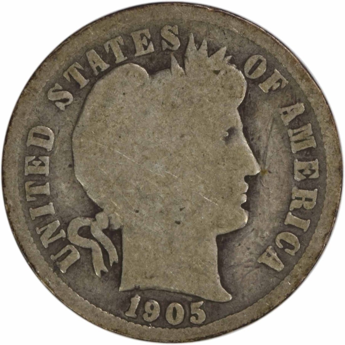 1905 Barber Silver Dime Micro O Uncertified 10C: 1905 Barber Silver Dime Micro O Uncertified 10C This 1905 Barber Silver Dime features the iconic design by Charles E. Barber. Minted in New Orleans, this coin is composed of 90% silver and 10% copper,