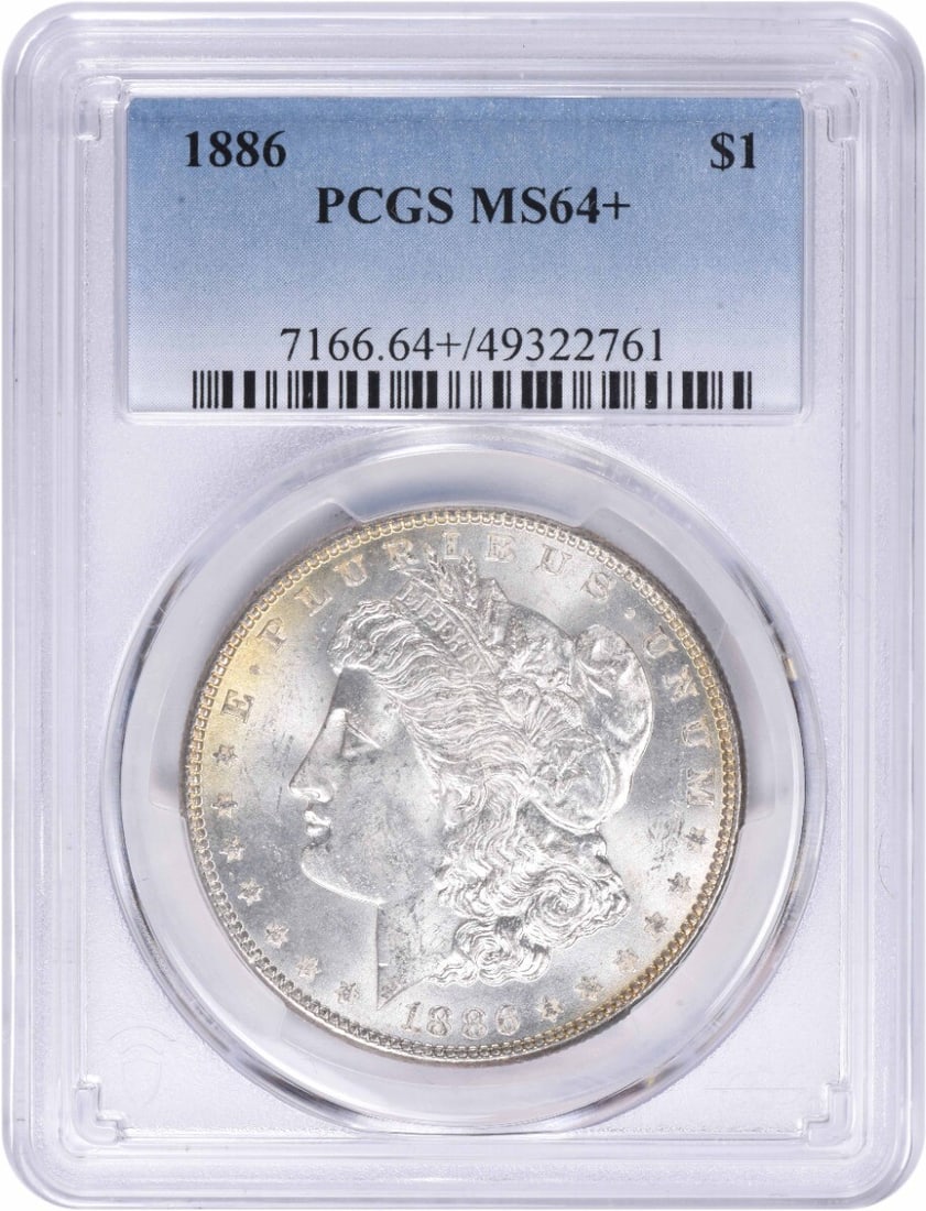1886 Morgan Silver Dollar MS64+ PCGS Uncirculated 90% Silver: 1886 Morgan Silver Dollar MS64+ PCGS Uncirculated 90% Silver This 1886 Morgan Silver Dollar is an impressive piece, graded MS64+ by PCGS, ensuring its high quality. Struck in 90% silver and 10% copper