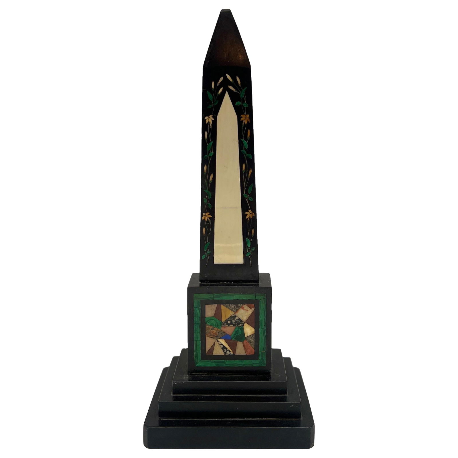 19th Century Grand Tour Obelisk in Mixed Marble and Gemstone: 19th Century Grand Tour Obelisk in Mixed Marble and Gemstone This exquisite Grand Tour Era obelisk showcases a stunning blend of materials, emphasizing the opulence of 19th-century craftsmanship. Stan