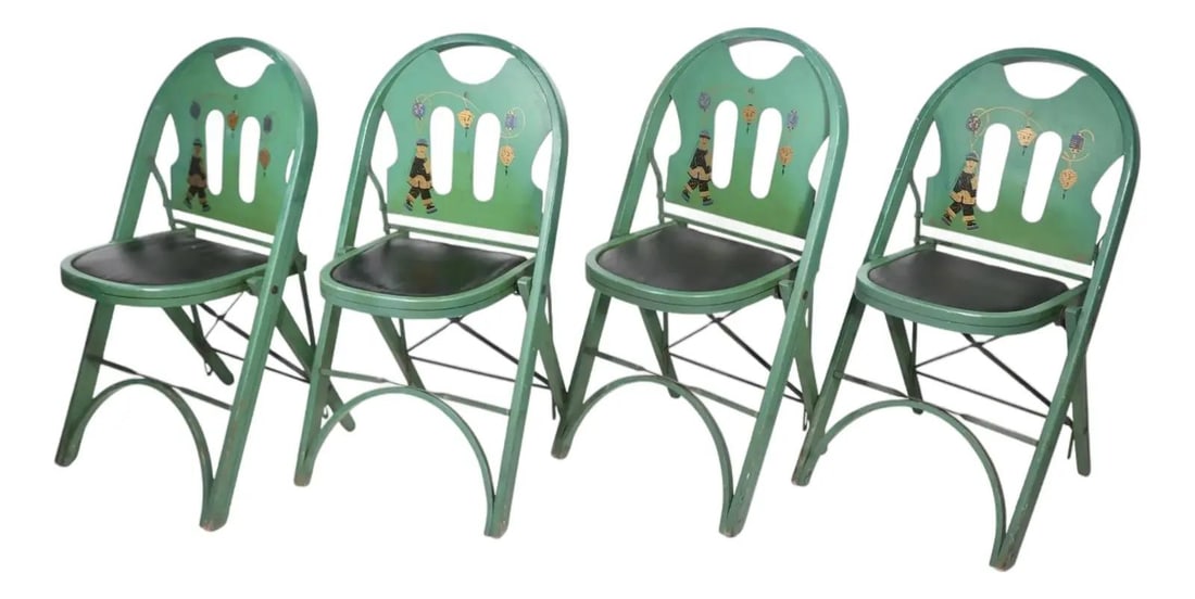 Set of Four 1930s Art Deco Solid Komfort Chairs by Louis Rastetter: Set of Four 1930s Art Deco Solid Komfort Chairs by Louis Rastetter This set of four Art Deco Mahjong chairs, known as The Solid Komfort Folding Chair, was crafted by Louis Rastetter & Sons in the 1930