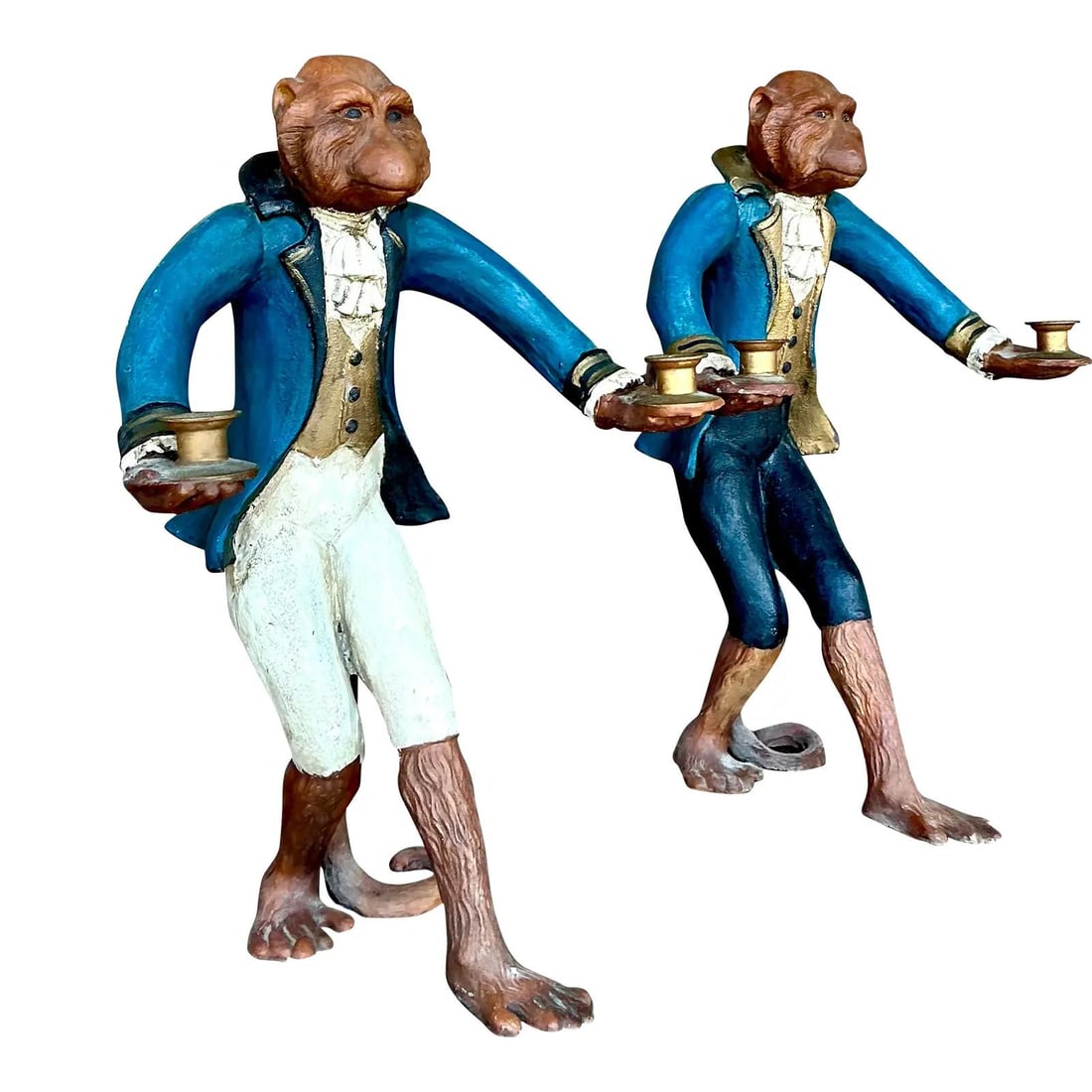 Whimsical Set of 2 Vintage Regency Monkey Candlesticks Hubbe Style: Whimsical Set of 2 Vintage Regency Monkey Candlesticks Hubbe Style This striking pair of Vintage Regency Polychrome Monkey Candlesticks, inspired by the style of Hubbe, adds a touch of whimsy and refi