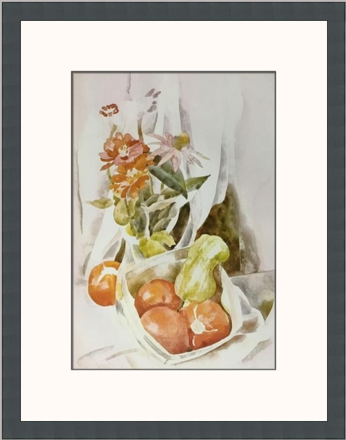 Charles Demuth Tomatoes Peppers and Zannias Custom Framed Lithograph Print 1972: Charles Demuth Tomatoes Peppers and Zannias Custom Framed Lithograph Print 1972 This stunning custom framed print titled "Tomatoes Peppers and Zannias" by Charles Demuth embodies the Impressionist sty