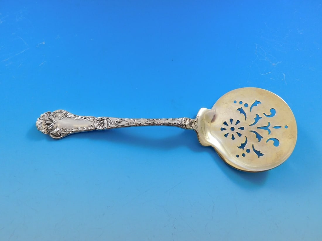 Gorham Poppy Sterling Silver Cucumber Server 6 Gold Washed Art Nouveau: Gorham Poppy Sterling Silver Cucumber Server 6 Gold Washed Art Nouveau This exquisite cucumber server is crafted from sterling silver and features the elegant Poppy pattern by Gorham. Measuring 6 inch